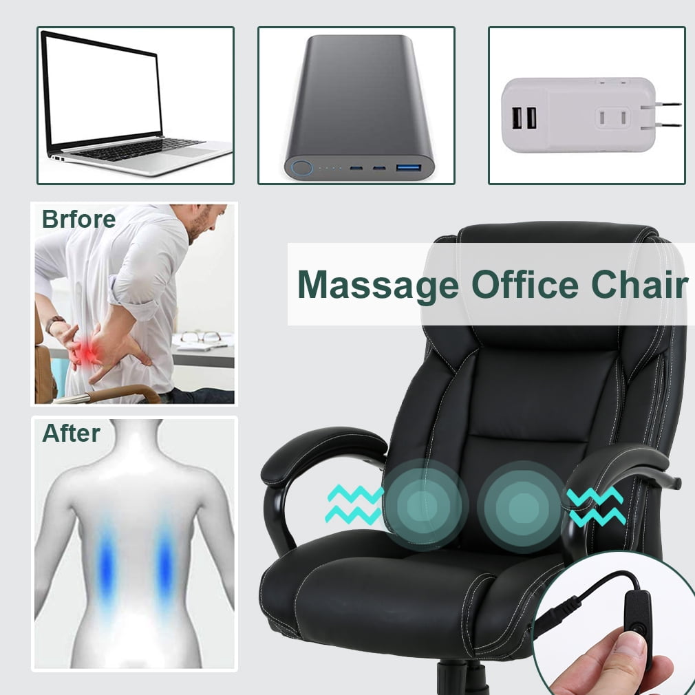 Managerial PU Leather Office Chair 500lbs Massage Computer Chair Ergonomic Wide Seat Desk Chair Heavy Duty Metal Base Swivel Rolling Chair with Lumbar Support and Thicken Armrest