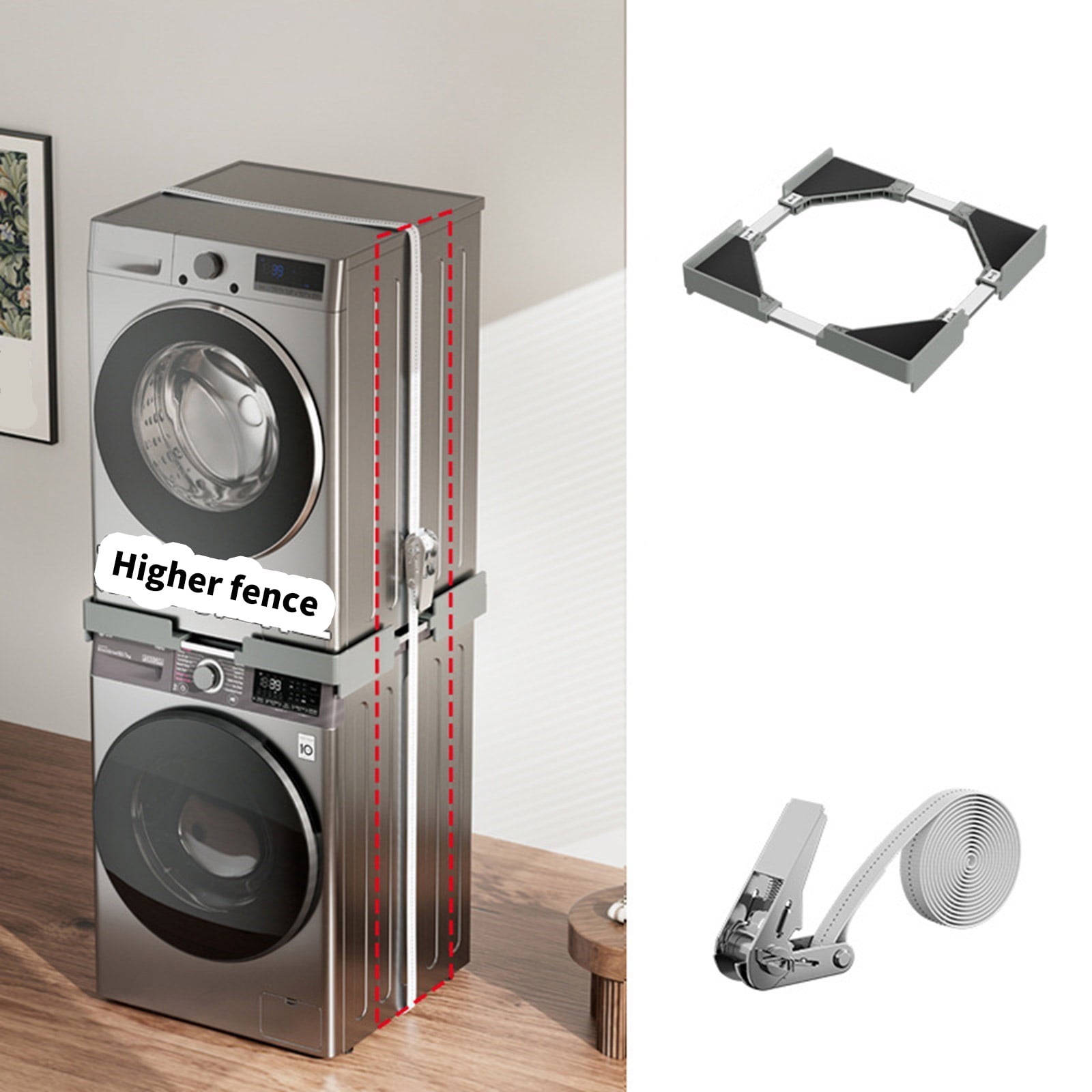 Heavy Duty Stackable Laundry Rack, Noise-Reducing Washer Dryer Frame, Adjustable Fridge Base with Removable Drying Shelf