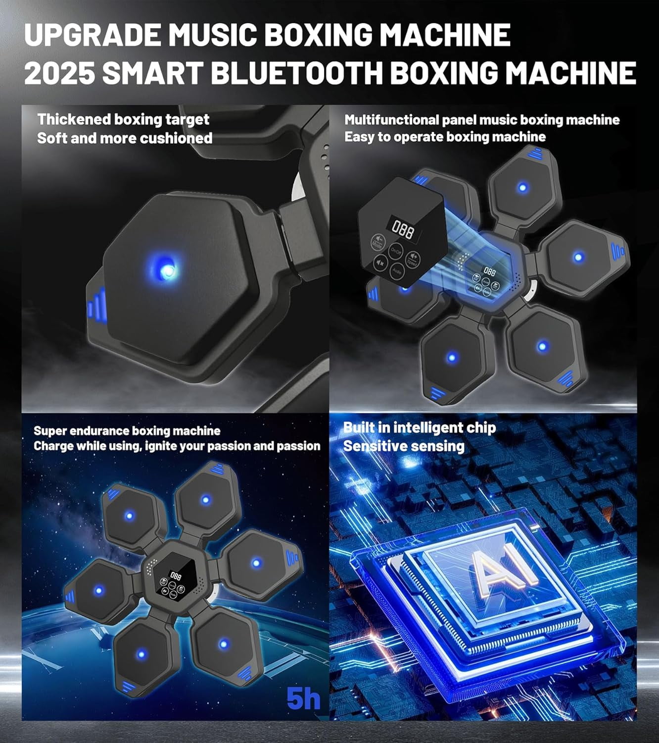 RKXQT 2025 Music Boxing Machine, 9 Modes & 9 Speeds Punching Music Boxing Machine for Adults, Telescopic Bluetooth Boxing Machine Boxing Gym Equipment with 2 Pairs Boxing Gloves for Home, Office, Gym