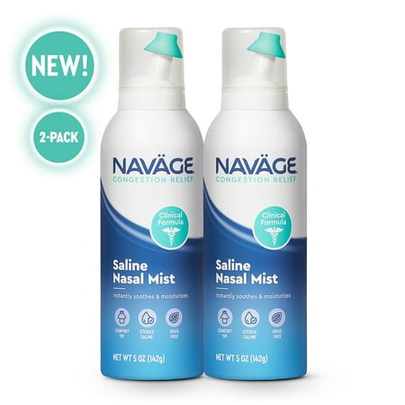 Navage Saline Nasal Mist with Moisturizing Formula, Sterile Saline Spray, 2-Pack, Ages 2+