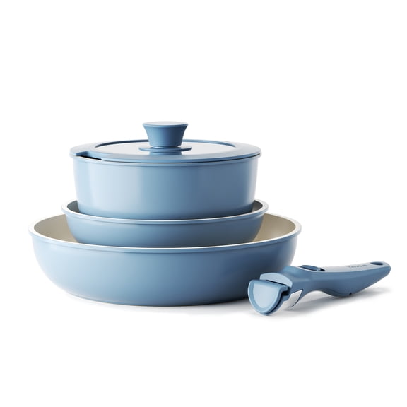 Redchef Ceramic Cookware Set, Removable Handle Non-Stick, Detachable Pots and Pans, Dishwasher & Oven Safe (Blue)