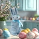 thumbnail image 4 of Adorno de conejos de Pascua con purpurina dorada y colorida, espuma sintética, decoración para el hogar, lazo, pieza decorativa, 4 of 6