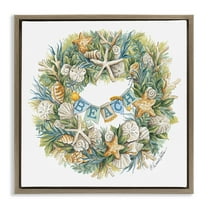 Stupell Industries Holiday Beach Seashell Wreath Holiday Painting Brown Floater Framed Canvas Art Print Wall Art, 18 x 18