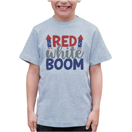 

7 ate 9 Apparel Kids Patriotic 4th of July Shirt - Red White Boom Fireworks Grey T-Shirt 2T
