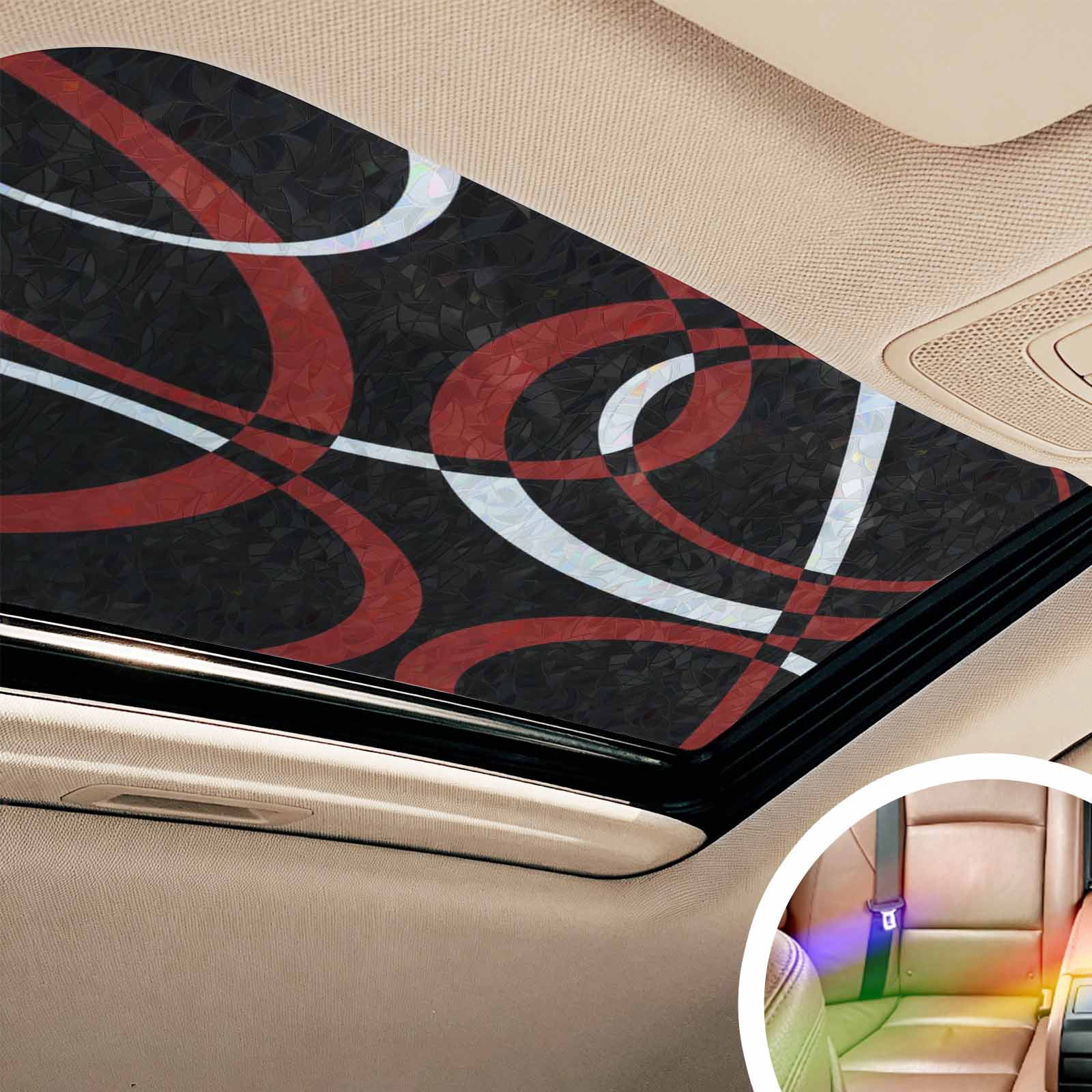 Red Geometric Window Privacy Film Stain Glass,Reusable Decorative Rainbow Window Film,Vintage Abstract Stripes Aesthetic Art Static Cling Sun Blocking Stickers Decals Covers 17.7" x 39.3" (2pcs)