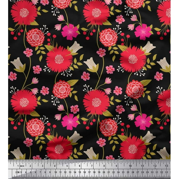 Soimoi Cotton Duck Fabric Leaves & Floral Artistic Printed Fabric 1 Yard 42 Inch Wide