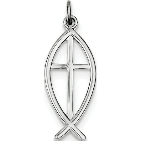 Ichthus Jewelry Leslies Fine Jewelry Designer 925 Sterling Silver Rhodium-plated Ichthus Fish (10x24mm) Pendant Gift Box Included ()