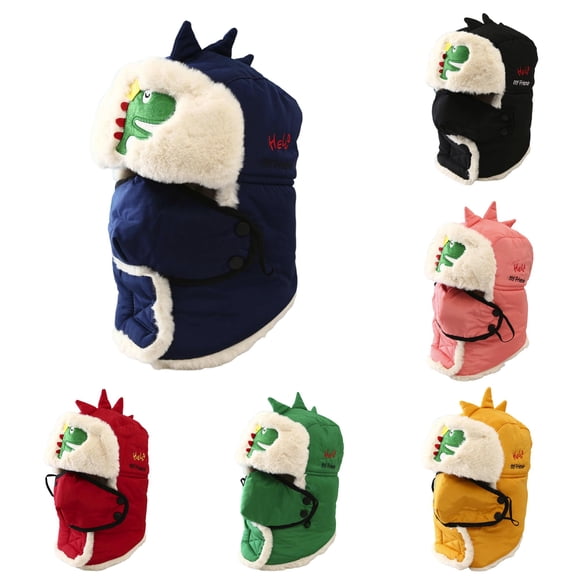 Oiyii Infant Boys Plush Bomber Hats Dinosaur‑Embroidered Beanies, Navy