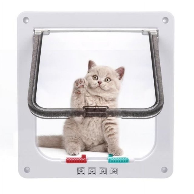 LUCKZON Rabat pour Chat Rabat Magnétique pour Chat avec Verrou Rotatif à 4 Sens pour Chats (S : 19 x 20 x 2,1 cm, Blanc)