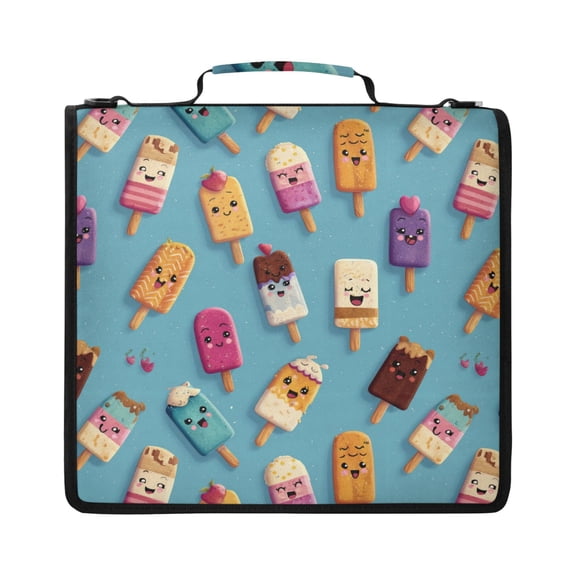 Zipper Binder with Shoulder Strap 2 inch 3 Ring Waterproof File Folder Organizer Bag 500 Sheet Cute Various Colors Popsicles