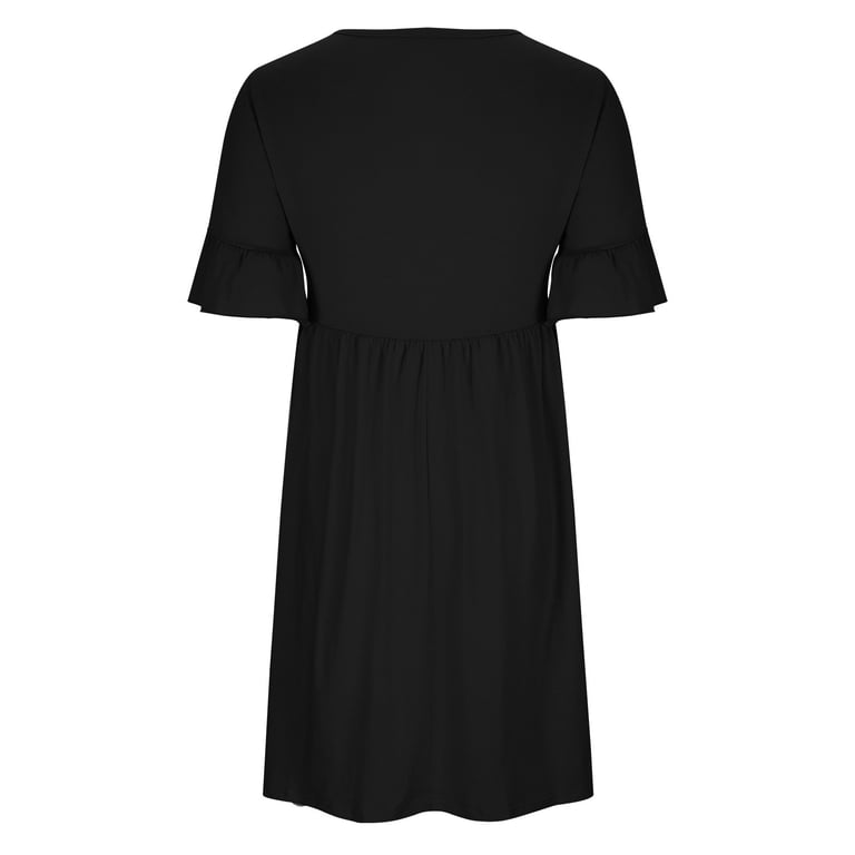 Lmnyox Women's Loose Casual Midi Dress Ruffle Short Sleeve Round Neck Dress  Flowy High Waist Dress - Walmart.com