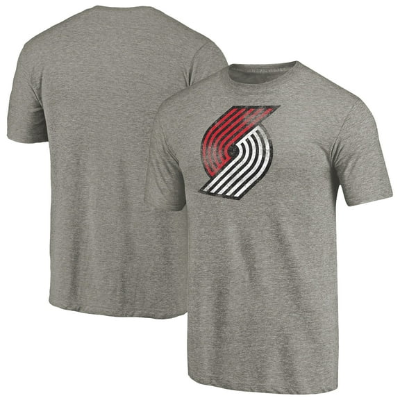 Men's Heather Gray Portland Trail Blazers Distressed Team Logo Tri-Blend T-Shirt