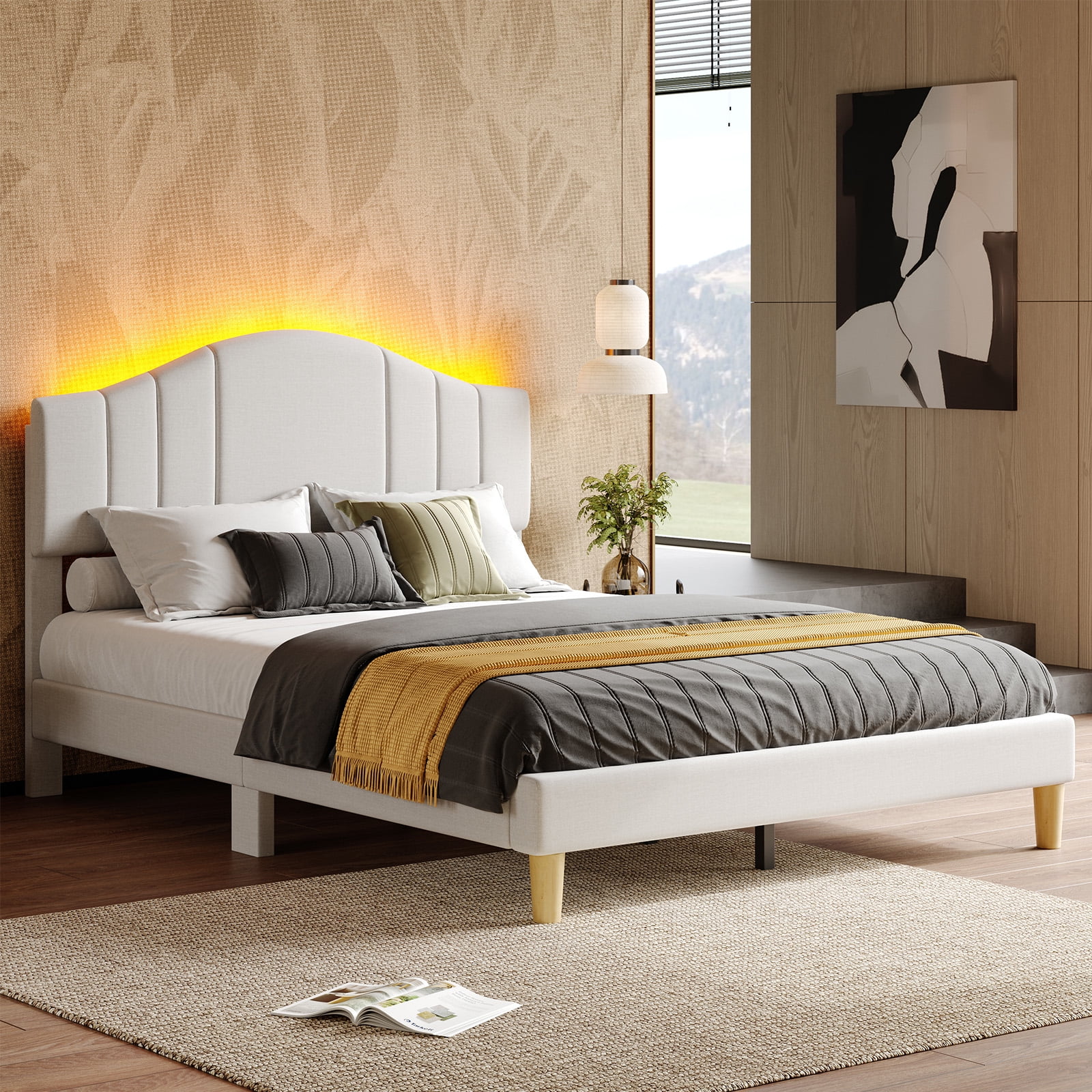 Pinmoco Queen Upholstered Platform Bed with LED Headboard photo 7