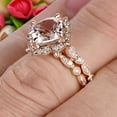 thumbnail image 3 of Milgrain Cushion Cut Morganite Wedding Set Bridal Set Engagement Ring 10k Rose Gold Vintage Look Glaring Staggering Ring, 3 of 5