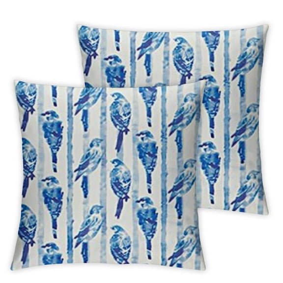 Birds Decorative Throw Pillow Case Small Sparrows Pattern Repeating Doodle Arrangement of Woodland Animals, Couch Bedroom Living Room Cushion Cover, Ceil Blue and White