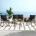 thumbnail image 1 of 4-Piece Outdoor Rattan Patio Bistro Sofa Furniture Set, Straight Leg Design with Washable Seat Cushions & Tempered Glass Top Table, All-Weather Conversation Set for Garden, Balcony, Porch & Poolside, 1 of 6