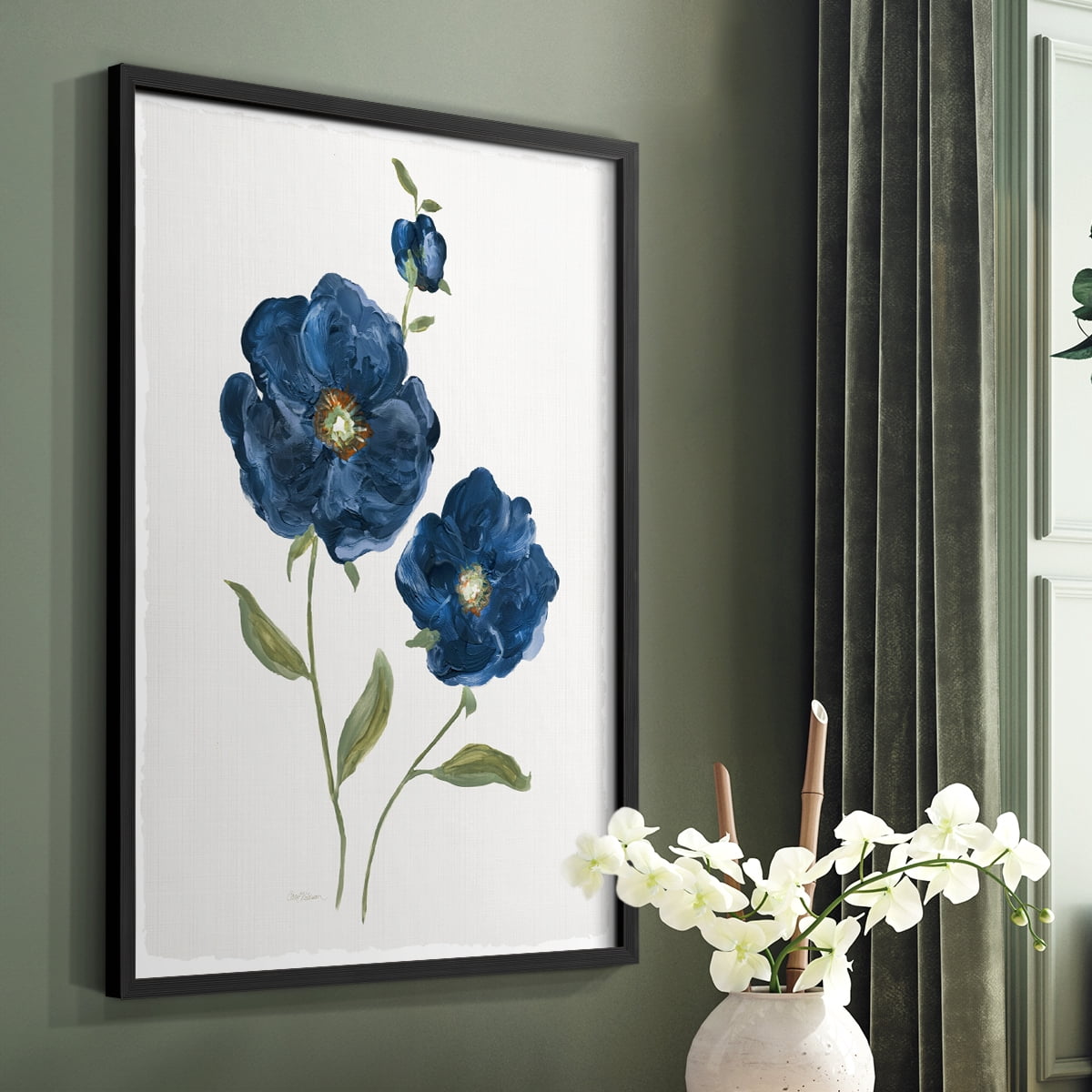 Blue Poppies Framed Print in Black Solid Wood Framed Print No Nail Hanging