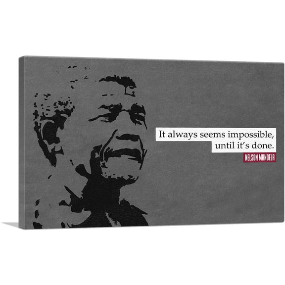 ARTCANVAS Always Seems Impossible Until Done Nelson Mandela Canvas Art Print - Size: 12" x 8" (0.75" Deep)