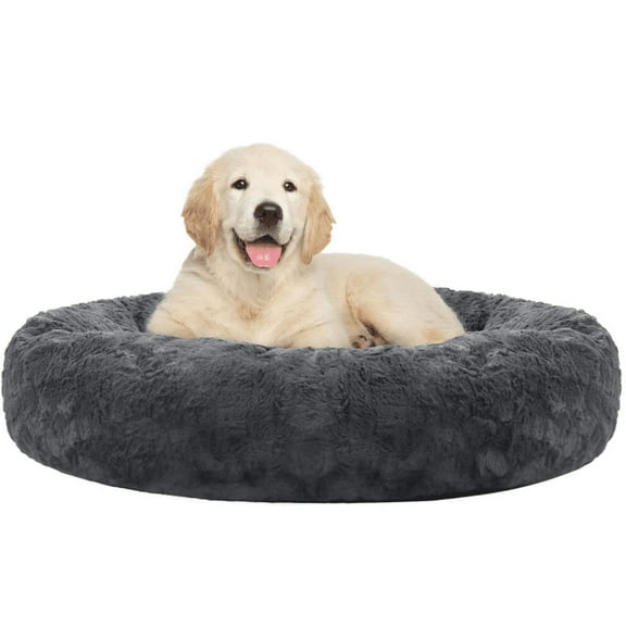 Pet Dog Bed Cat Bed, Round Plush Dog Beds for Small Medium Large Dogs and Cats, Donut Calming Puppy Bed Washable,Dark Gray