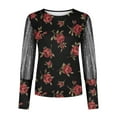 thumbnail image 4 of DPTALR Chemises Décontractées à Manches Longues en Maille Imprimé Floral pour Femmes Pull Col Rond Rayé Blouse Tunique Dentelle Manches Longues, 4 of 5