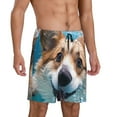 thumbnail image 2 of Rateoe Sea Swimming Corgi Print Men's Lounge Shorts – Soft & Breathable Pajama Bottoms with Pockets, Elastic Waistband, Lightweight Sleepwear for Nightwear & Loungewear-Large, 2 of 6