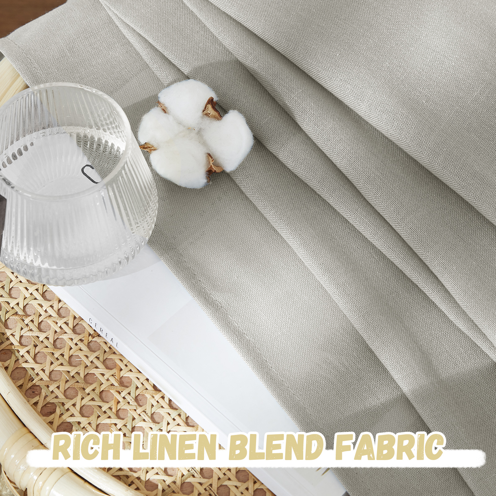 StangH Natural Linen Grey Curtains 90 inches Long, Flax Linen Blend Semi Sheer Living Room Panels Farmhouse Retro Light Airy Window Drapes for Sliding Door Bedroom,Light Grey, W55 x L90, 2 Panels