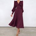 thumbnail image 2 of 2024 Spring New Satin Dress Female Design Sense Lantern Sleeve Notched Slim Temperament Slim Long Dress, 2 of 5