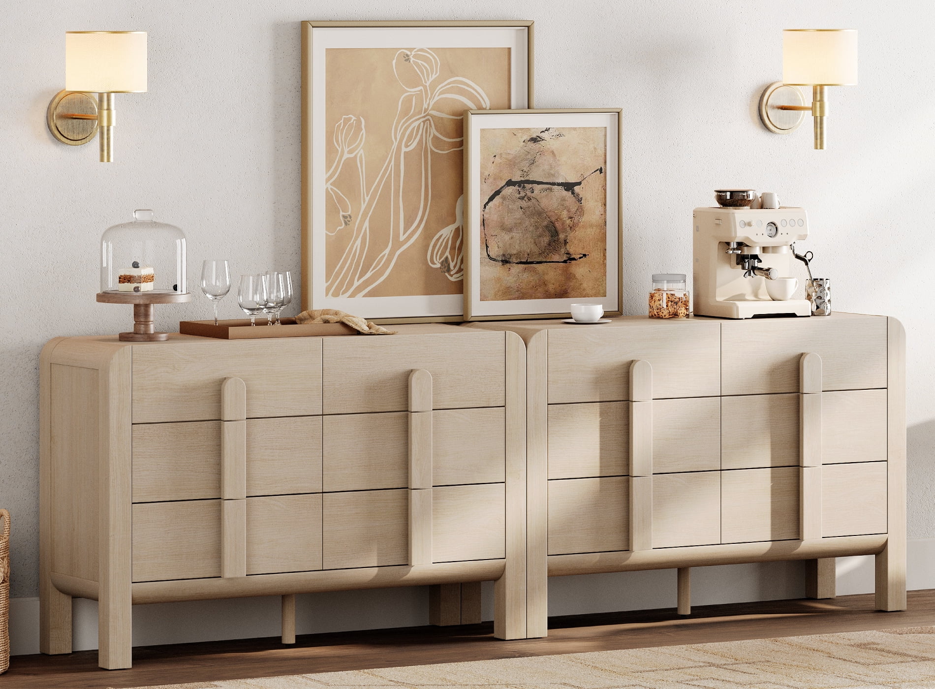 Modern Dresser TV Stand for TVs up to 100 Inch, Cruved Entertainment Center, Wood TV Console with Storage for Living Room