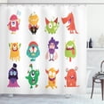 thumbnail image 1 of Alien Shower Curtain, Monsters Doing Whimsical Faces Having Fun Childish Cartoon on Plain Background Print, Fabric Bathroom Set with Hooks, 69W X 70L Inches, Multicolor, by Ambesonne, 1 of 2
