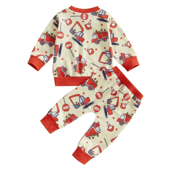 Elippeo Baby Boy Valentine Outfit Truck Print Long Sleeve Sweatshirt and Elastic Pants 2 Piece Jogger Clothes for Toddler 3 6 12 18 24 Months 3 Years
