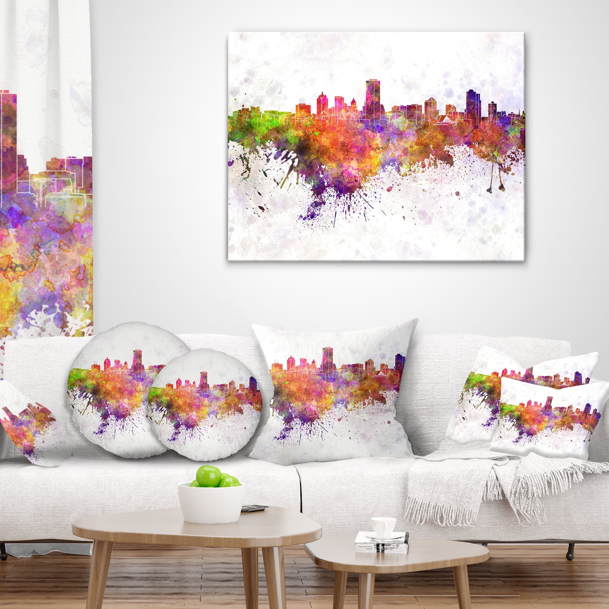Designart Milwaukee Skyline - Cityscape Throw Pillow - 12x20