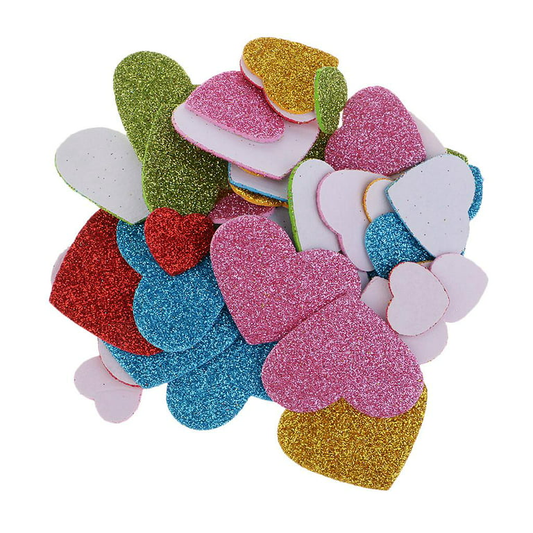 50 Pieces Mixed Color Glitter Heart Foam Stickers Decor for Kids Nursery Living Room, Size: As described