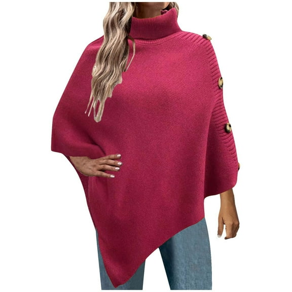 Buigttklop Sweater for Women Women'S Turtleneck Button Irregular Long Sleeve Casual Pullover Blouse Sweater