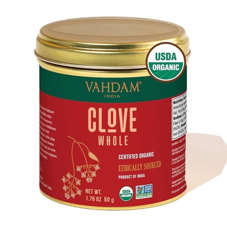 VAHDAM, Organic Clove Whole (1.7oz/50g) Handpicked Whole Cloves, Gluten Free, Non GMO, 100% Raw | Warm & Flavorful Spice | Great for Cooking, Smoothies, Pomander Balls, Potpourri & Tea