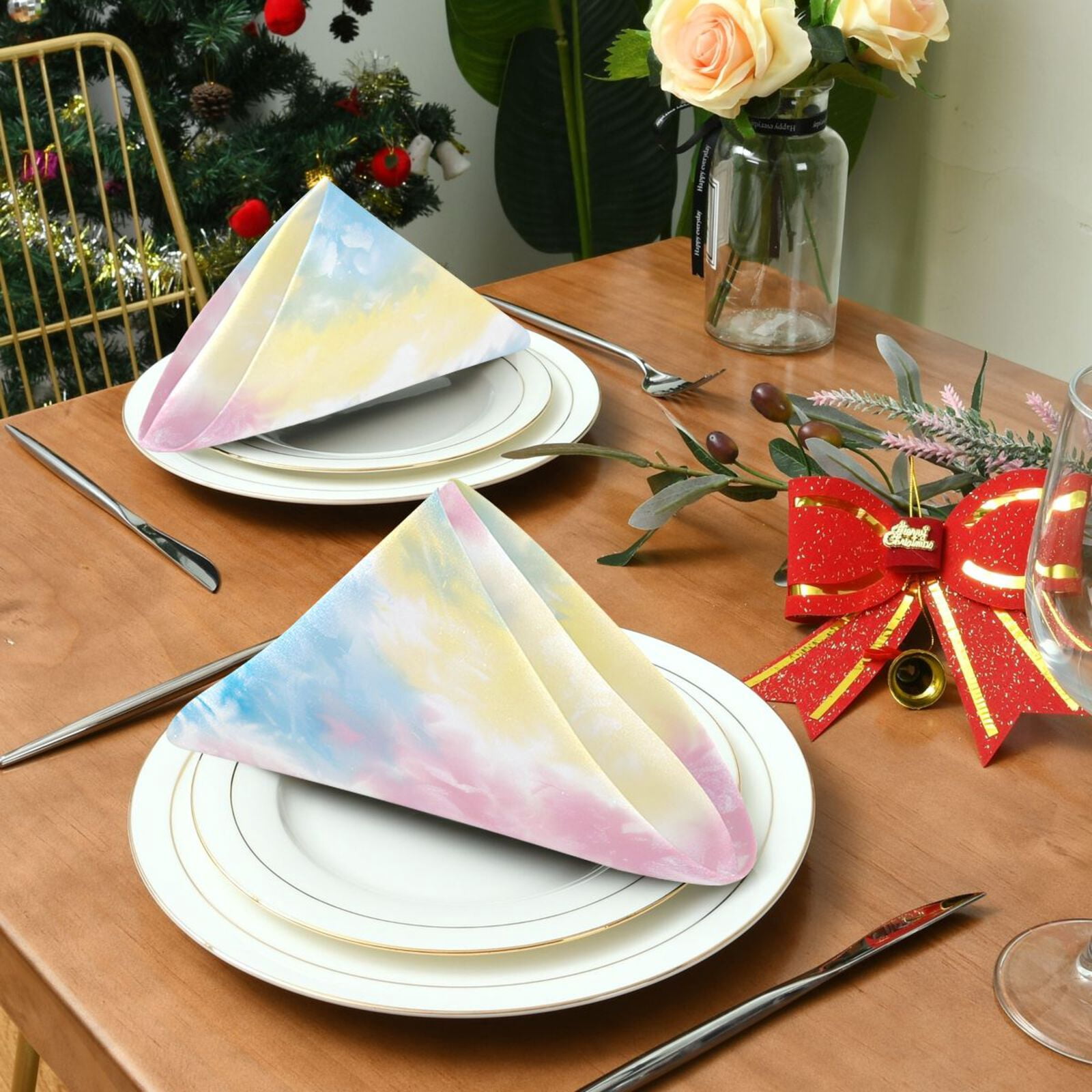 JSTEL Gradient Tie Dye Cloth Napkins Set of 6, 20x20 Inch Washable and Reusable Napkin for Decoupage Dinner Party Everyday Use