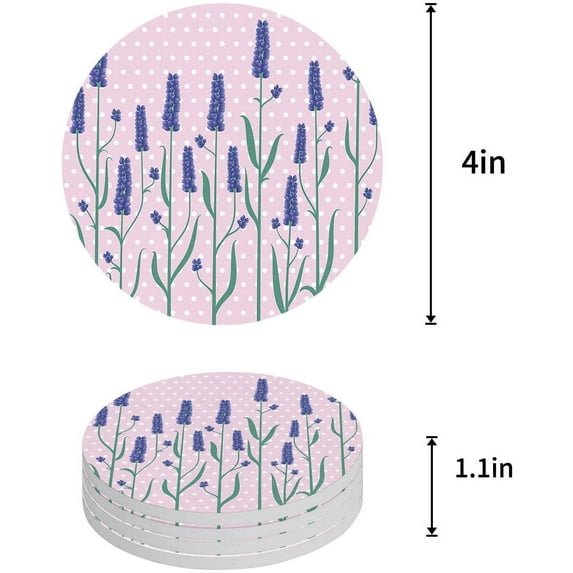FMSHPON Lavender Set of 6 Round Coaster for Drinks, Absorbent Ceramic Stone Coasters Cup Mat with Cork Base for Home Kitchen Room Coffee Table Bar Decor