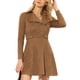 thumbnail image 1 of Vestido asimétrico con cremallera para mujer de ante sintético con solapa y mangas largas en marrón, 1 of 4