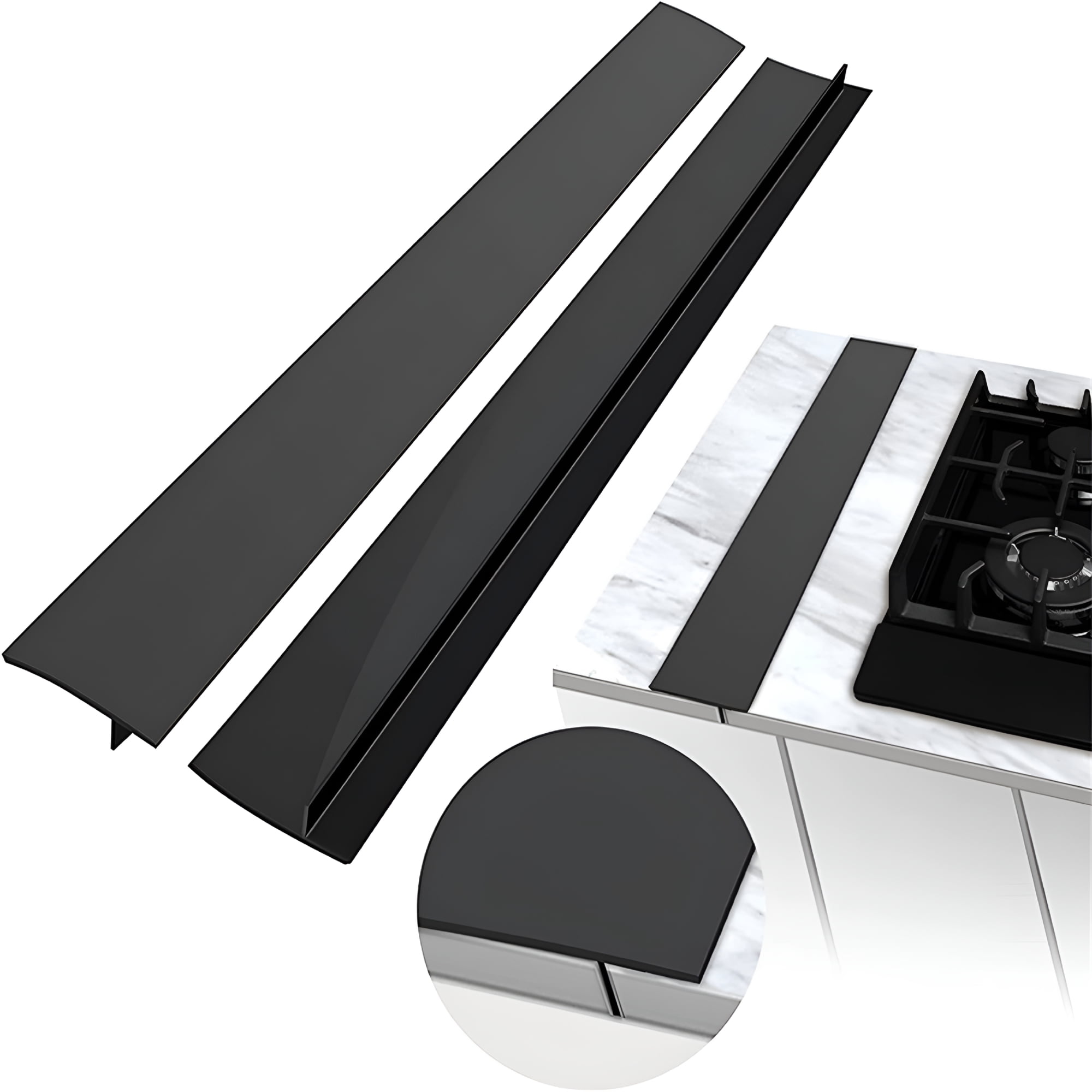 ICERUN Silicone Stove Gap Filler,Countertop Seal Strip for Kitchen,Heat Resistant,Cut to Size,Gap Filler for Stove and Counter,Guards Between Stove and Counter,Black