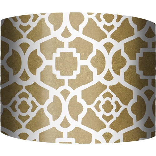 12" Drum Lamp Shade, White and Gold I