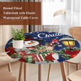 thumbnail image 4 of Blue Snowman Christmas Round Tablecloth, Fitted Table Cover with Elastic for 55"-60" Round Tables, Xmas Snowflake Botanical Table Cloth Outdoor Indoor Dinning Party Waterproof Tablecloths, 4 of 7