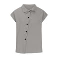 thumbnail image 4 of Womens Tops High Neck Cap Sleeve Cotton Linen Casual Blouse Spring Summer Shirts for Women Gray M, 4 of 5