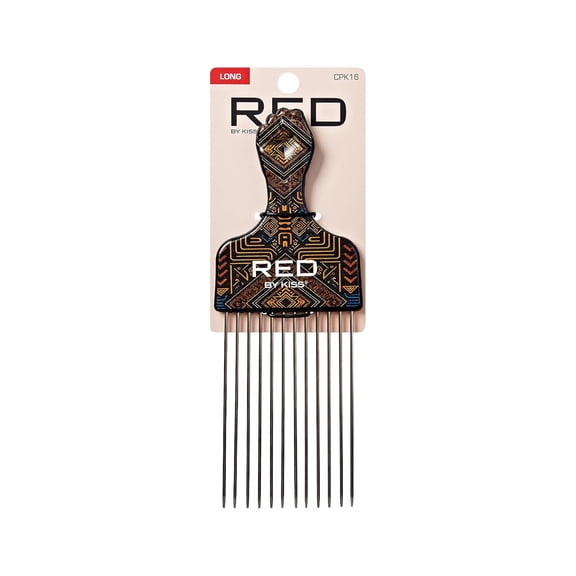 Red by Kiss Soul Pik Afro Comb, Scalp-Safe Skin Friendly Metal Teeth, for Curly & Straight Hair, Durable & Elegant Hairdressing Tool, Fashion Stylish for Daily Styling (Imperial Straight, Long)
