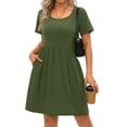 thumbnail image 3 of MOSHU Summer Dresses for Women Crewneck Short Sleeve Midi Dress Casual Button A-Line Sundress with Pockets, 3 of 10