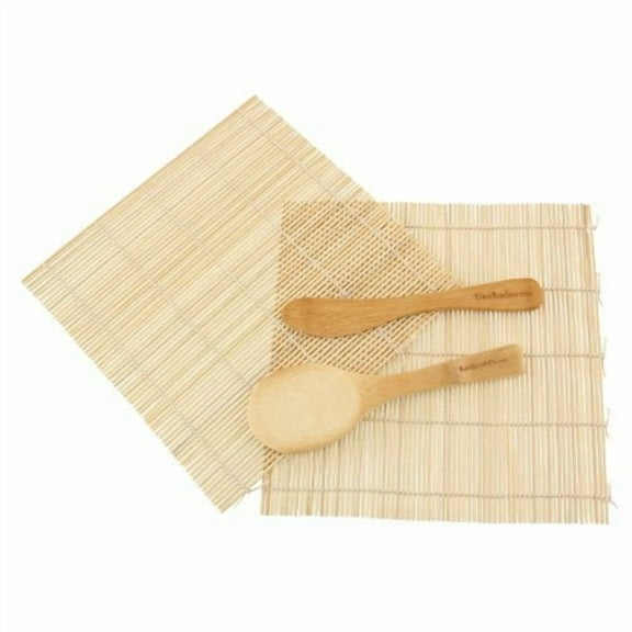 BambooMN Brand Sushi Rolling Maker Kit 2 Rolling Mats, Rice Paddle, Natural -NEW