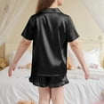 thumbnail image 5 of OGLCCG Girls Silk Satin Pajama Set 2 Piece Short Sleeve Button Down Pjs Top and Short Sets Soft Sleepwear Nightwear for Teens Girls 5-15 Years, 5 of 6