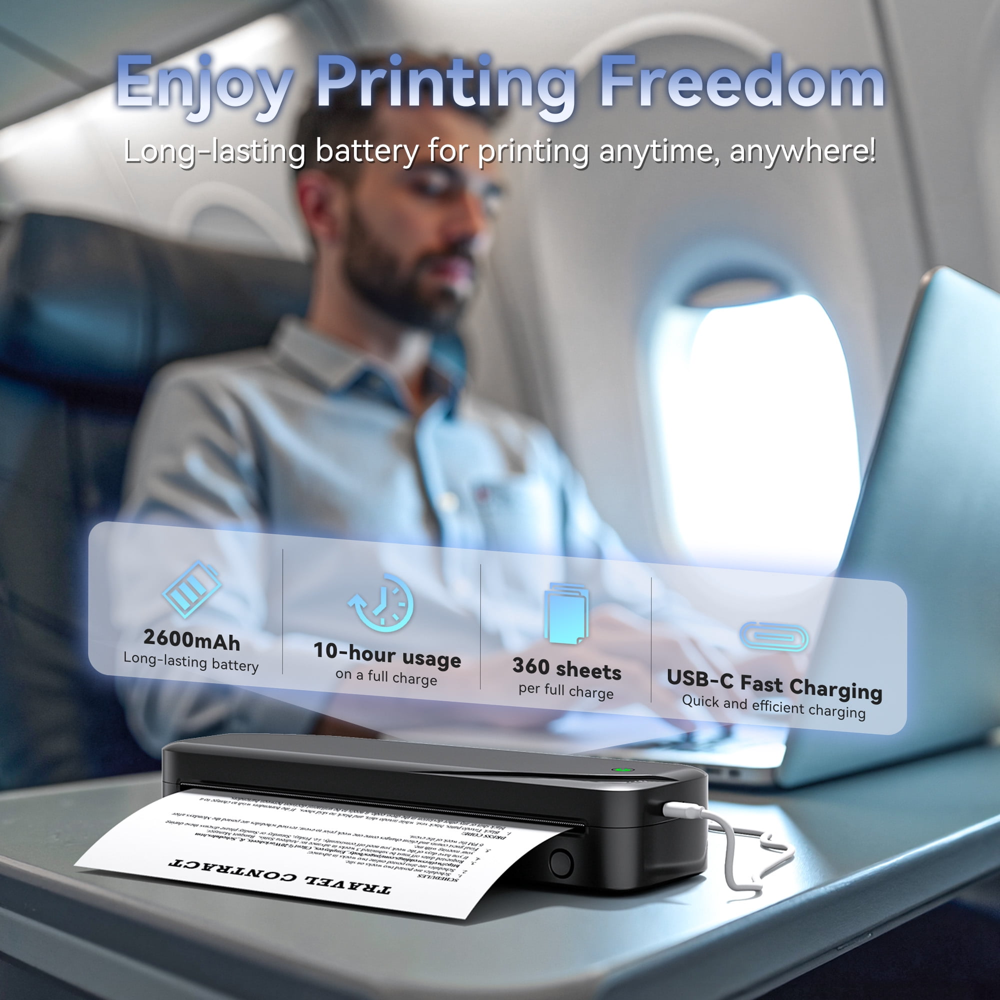 Phomemo M833 Wireless Thermal Printer, 304DPI Portable Printer, Compatible with Smartphones, Pads And Computers, Support 8.5'' X 11'' US Letter & A4, Inkless Mobile Printer for Travel, Office, School