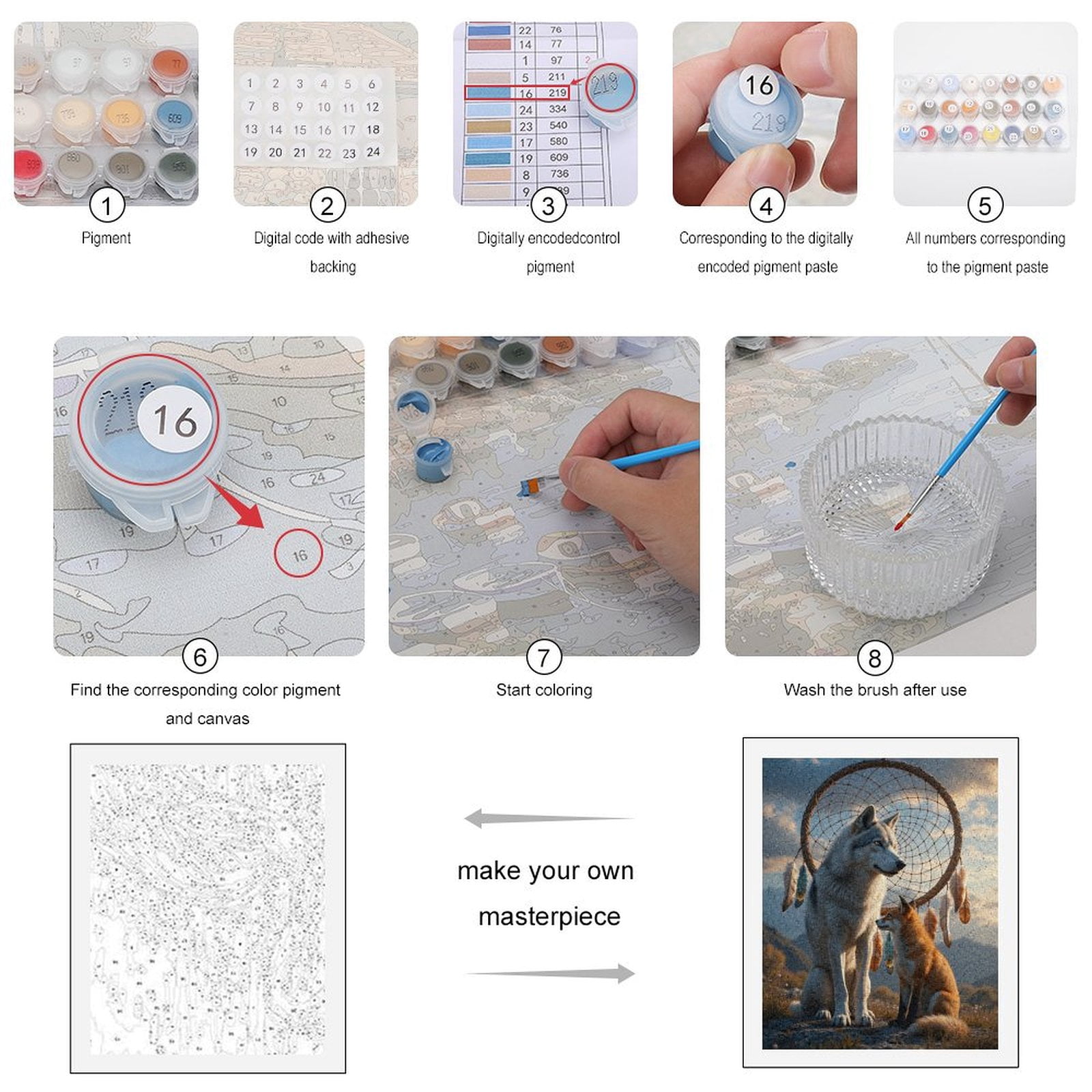 Paint By Numbers Kit for Adults Beginner - Wolf Fox Dreamcatcher Scenic DIY Canvas Painting Kits for Adults, Frameless Paint By Number for Adults for Home Wall Decor 16x20 Inch