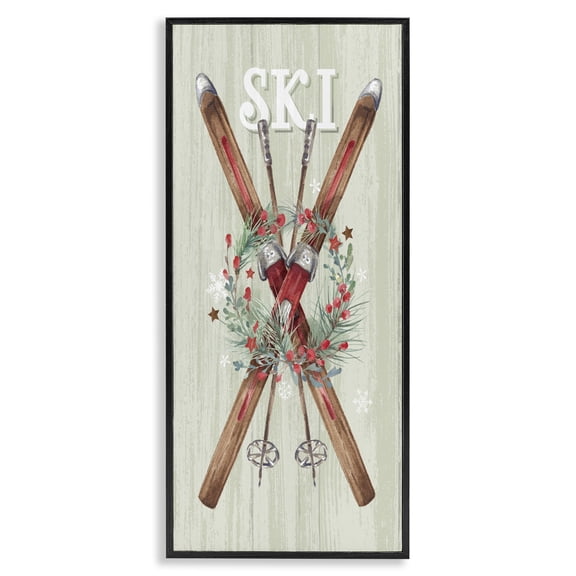 Stupell Industries Traditional Rustic Winter Skis Black Framed Giclee Art, 13 x 30, by Courtney Morgenstern