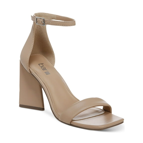 BAR III Womens Beige Ankle Strap Padded Appel Square Toe Flare Buckle Dress Heeled Sandal 9.5 M
