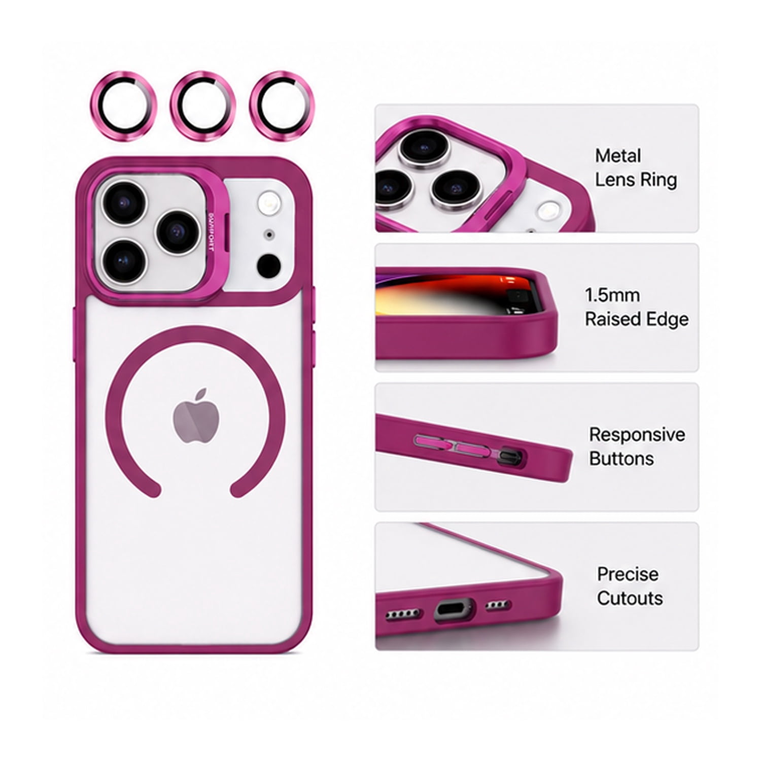 Thin Protective Clear Case with Camera Lens Cover for iPhone 17 Pro Max - Dark Pink